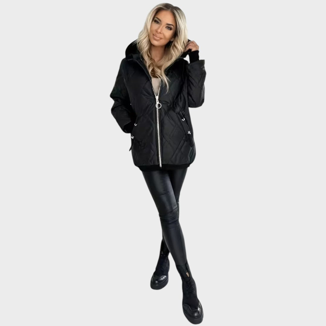 Marilyn | Quilted Hooded Zip Front Jacket