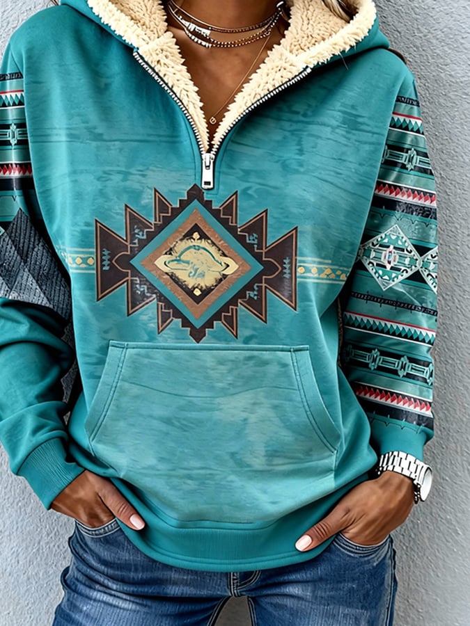 Casual Loose Printed Hooded Sweatshirt