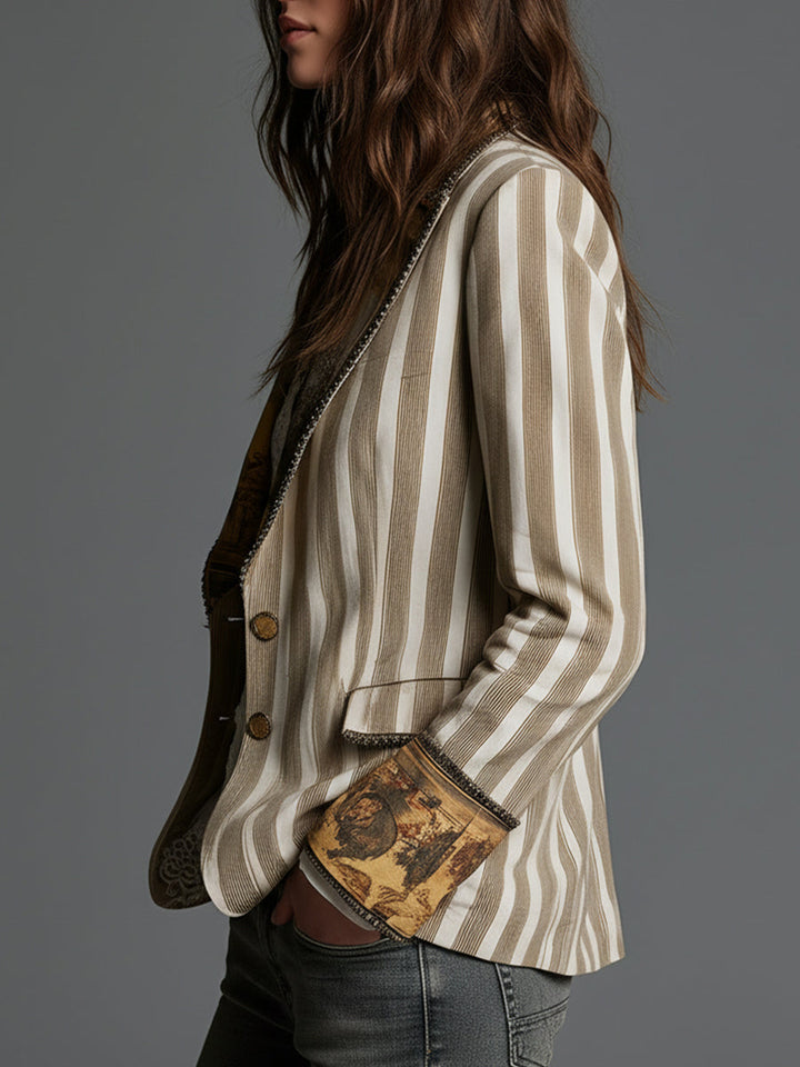 Sarah | Boho Striped Printed Lapel Blazer