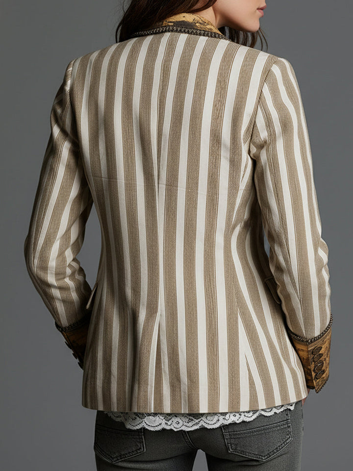 Sarah | Boho Striped Printed Lapel Blazer