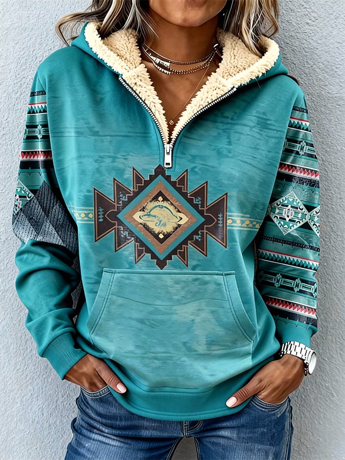 Casual Loose Printed Hooded Sweatshirt