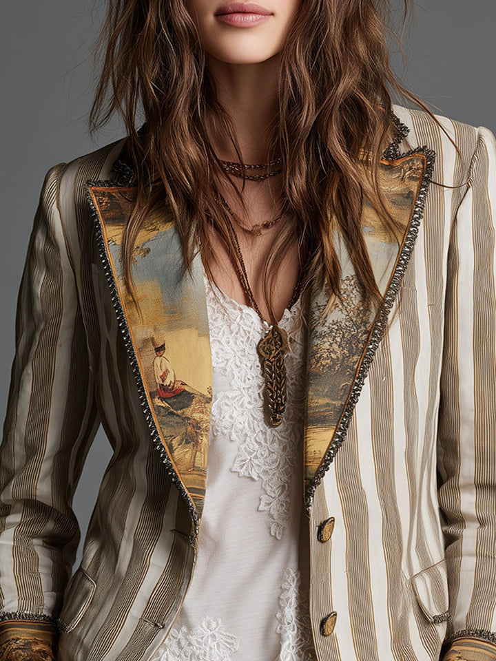 Sarah | Boho Striped Printed Lapel Blazer