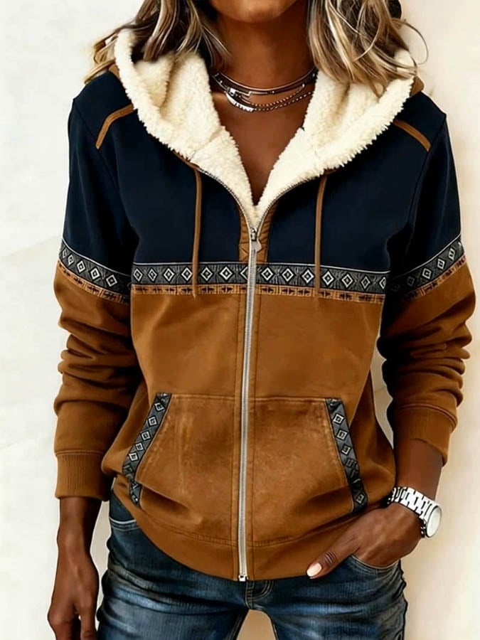 Women's Casual Hooded Color Block Jacket