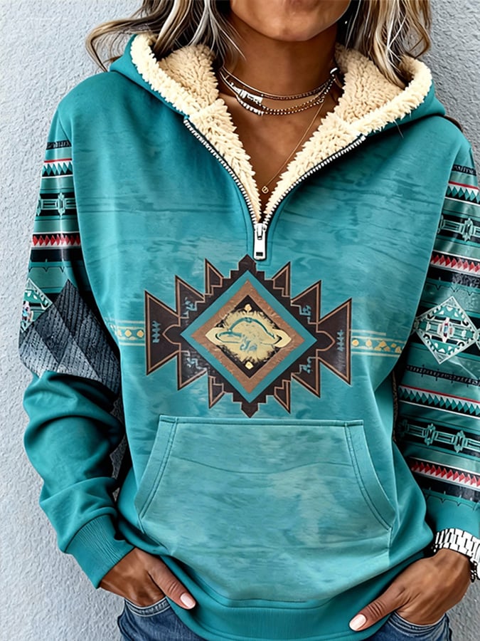 Casual Loose Printed Hooded Sweatshirt