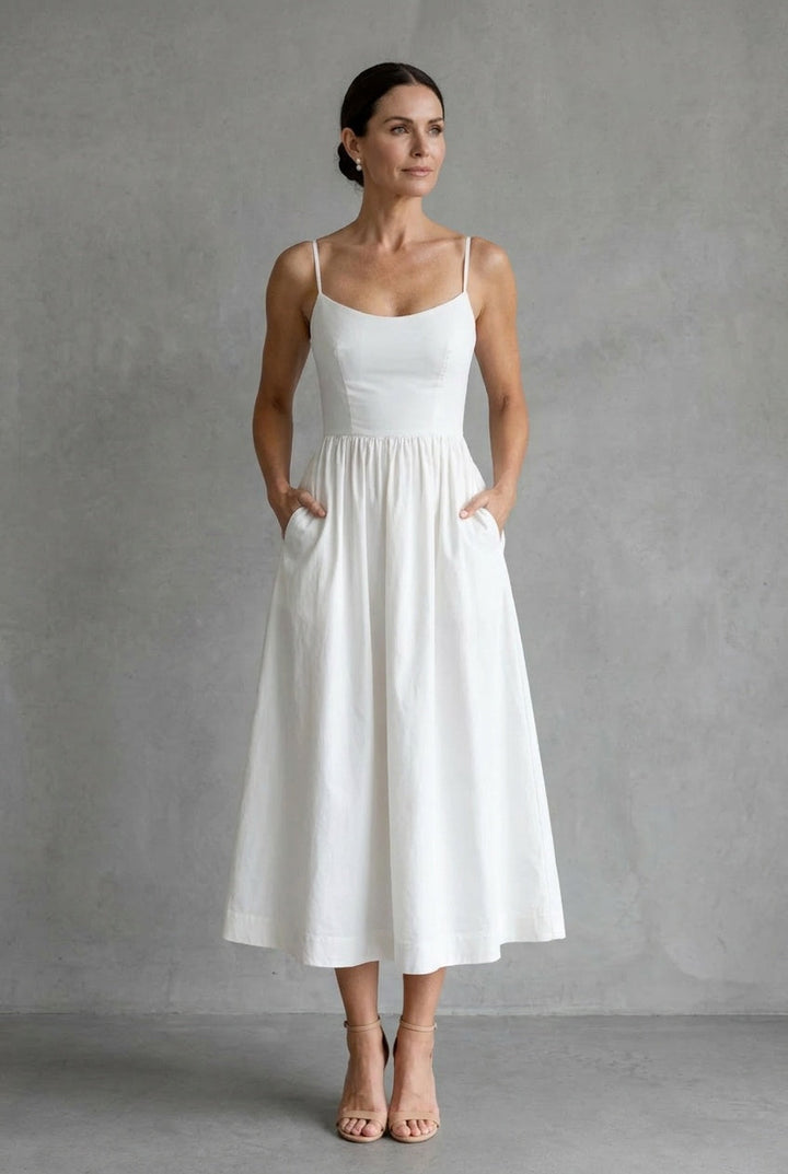 Amoura | Women's Structured A-Line Midi Dress Wedding Guest