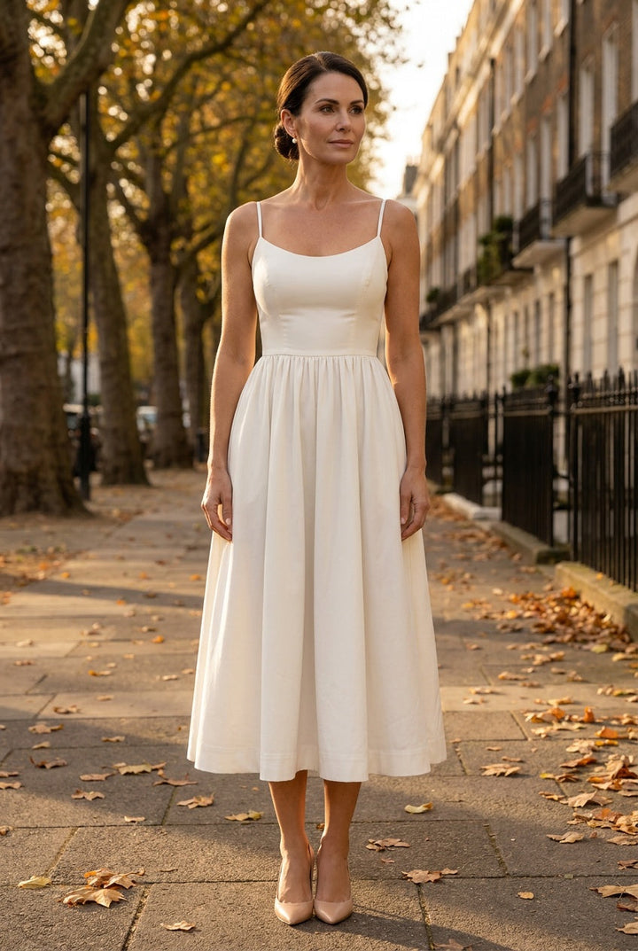 Amoura | Women's Structured A-Line Midi Dress Wedding Guest