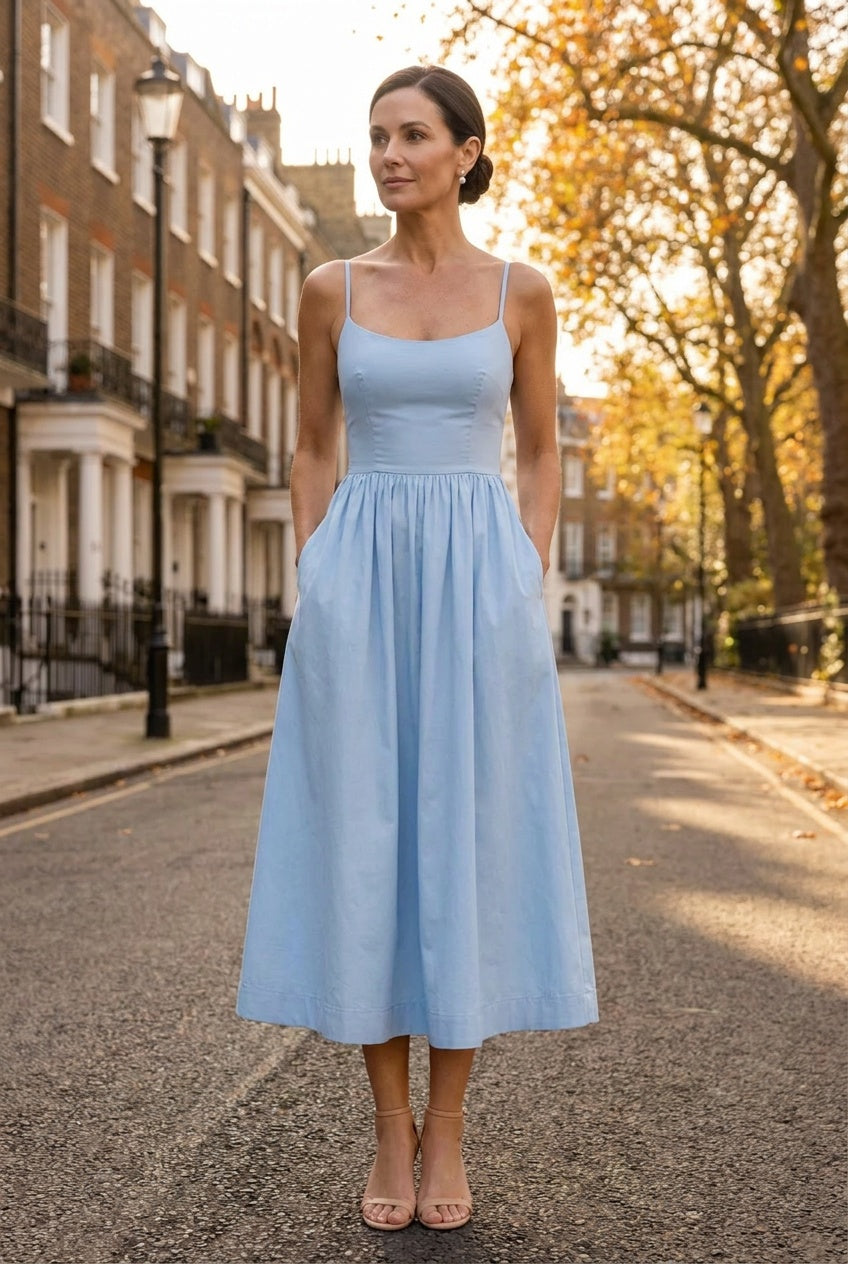 Amoura | Women's Structured A-Line Midi Dress Wedding Guest
