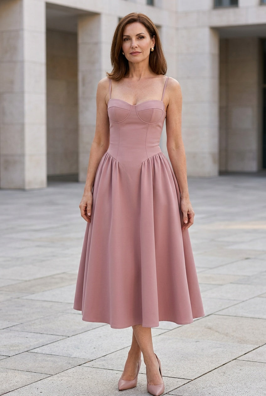 Novelle | Women's Corset Bodice A-Line Midi Dress Occasion