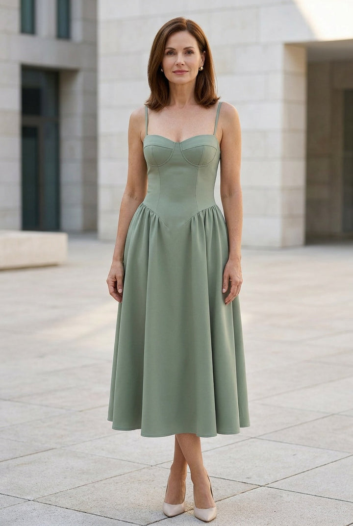 Novelle | Women's Corset Bodice A-Line Midi Dress Occasion