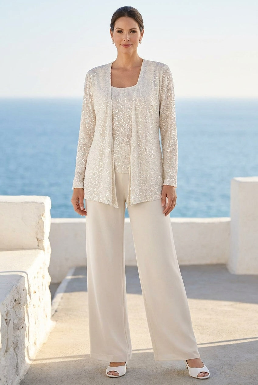 Zenvia | Women's Sequin Wide Leg Trouser Suit Formal Occasion