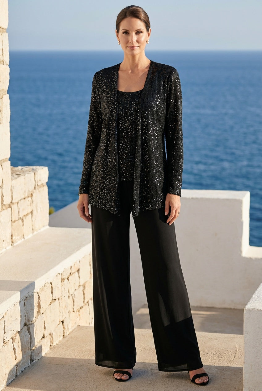 Zenvia | Women's Sequin Wide Leg Trouser Suit Formal Occasion