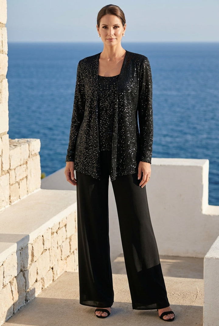Zenvia | Women's Sequin Wide Leg Trouser Suit Formal Occasion
