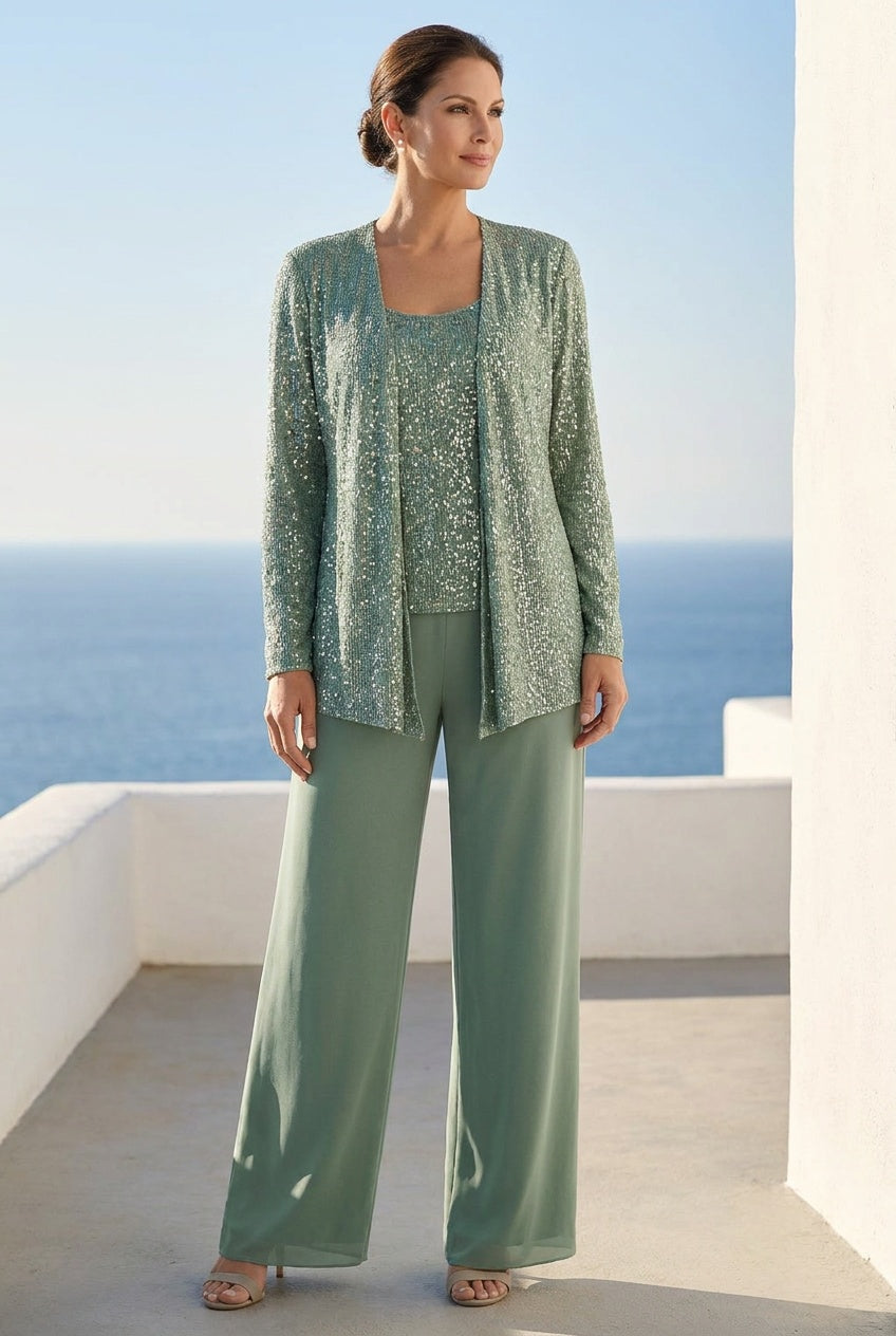 Zenvia | Women's Sequin Wide Leg Trouser Suit Formal Occasion