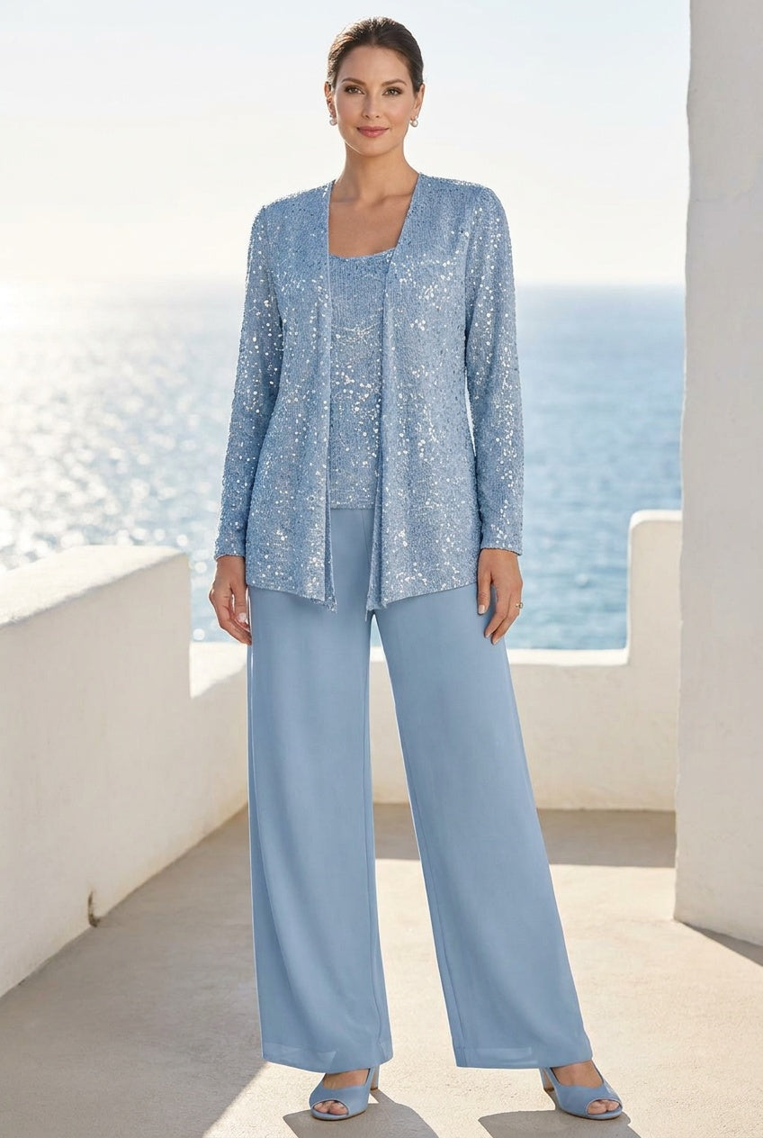 Zenvia | Women's Sequin Wide Leg Trouser Suit Formal Occasion