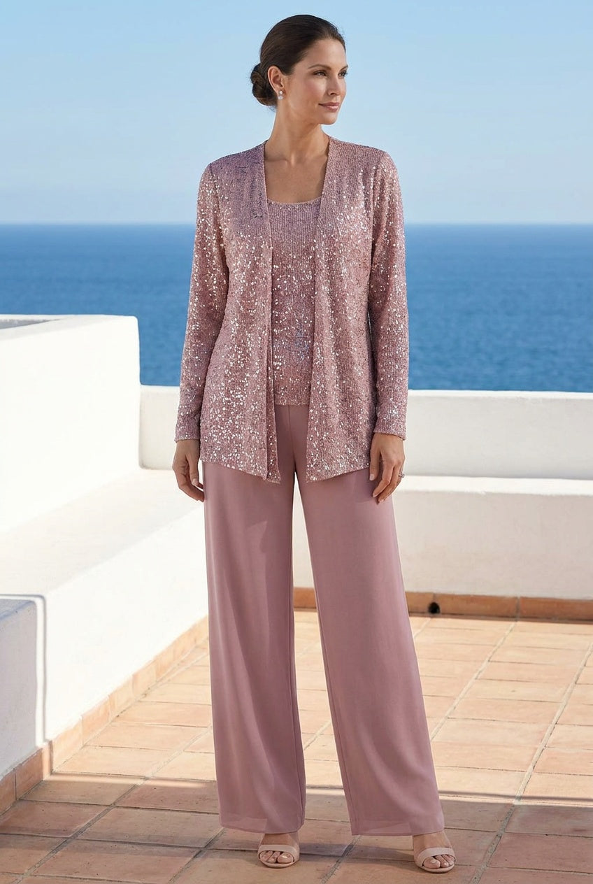 Zenvia | Women's Sequin Wide Leg Trouser Suit Formal Occasion