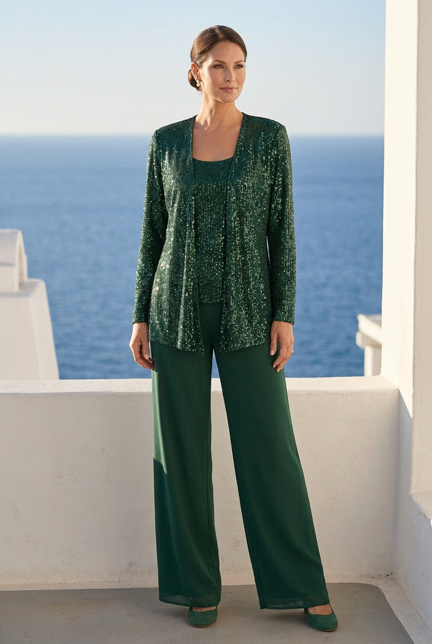 Zenvia | Women's Sequin Wide Leg Trouser Suit Formal Occasion